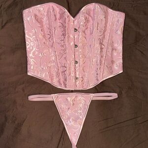 Pink Brocade Corset and Thong Set - Women Intimates